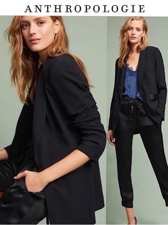 Anthropologie Jackets & Blazers - Anthropologie Essential Boyfriend Blazer Black Tuxedo Satin Trim Jacket Size 0